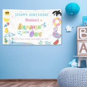 1歳の誕生日プールパーティーに飛び込もう 横断幕