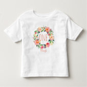 1歳の誕生日ベビーガールフローラリース-2 トドラーTシャツ (正面)
