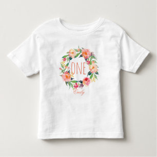 1歳の誕生日ベビーガールフローラリース-2 トドラーTシャツ