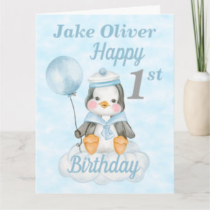 1歳の誕生日ベビーペンギンブルービッグカード カード