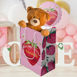 1歳の誕生日ベビー1stいちごキュート ミディアムペーパーバッグ