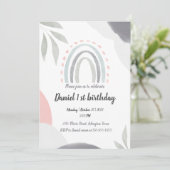 1歳の誕生日ボホウォーターの色のベビーシャワー 招待状 (スタンド正面)