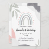 1歳の誕生日ボホウォーターの色のベビーシャワー 招待状 (正面/裏面)