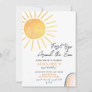 1歳の誕生日ボホ最初の旅のまわりに日 招待状