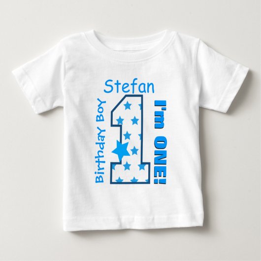 1歳の誕生日ボーイスターズ1年名前をカスタムするV006A ベビーTシャツ (正面)