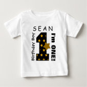 1歳の誕生日ボーイスターズ1年名前をカスタムするV006C ベビーTシャツ (正面)