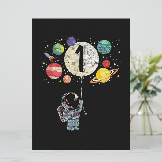 1歳の誕生日ボーイ宇宙飛行士1歳の誕生日 カード (スタンド正面)
