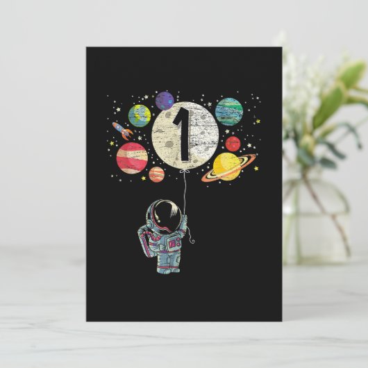 1歳の誕生日ボーイ宇宙飛行士1歳の誕生日 招待状 (スタンド正面)