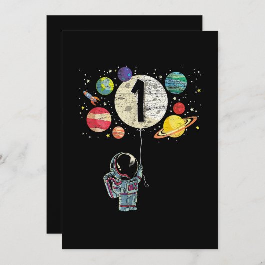 1歳の誕生日ボーイ宇宙飛行士1歳の誕生日 招待状 (正面/裏面)
