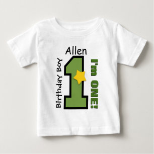 1歳の誕生日ボーイGREEN 1年名前をカスタムするA02 ベビーTシャツ