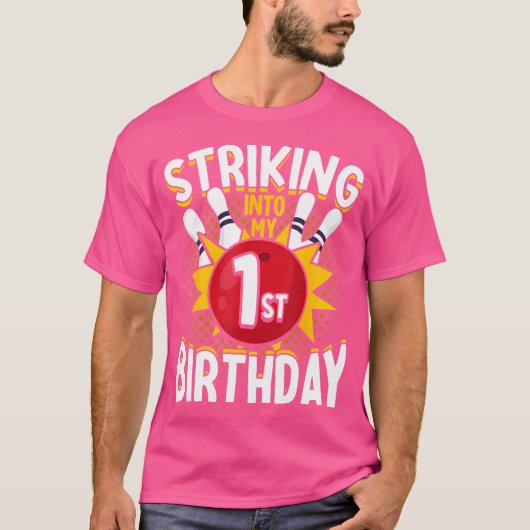 1歳の誕生日ボーリングテーマが誕生日に Tシャツ (正面)