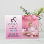 1歳の誕生日マジカルユニコーンガーリー赤面ピンク 招待状 (スタンド正面)
