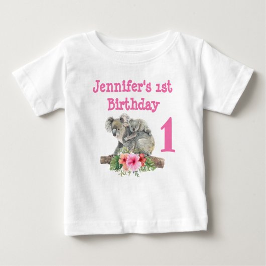1歳の誕生日ママ&ベビーコアラベアーズウォーター色 ベビーTシャツ (正面)