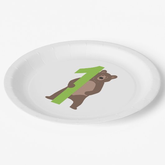 1歳の誕生日モダンブラウンベア ペーパープレート (アングル)