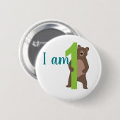 1歳の誕生日モダンブラウンベア 缶バッジ (正面&裏面)