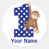 1歳の誕生日モンキーブルー鎌 ラウンドシール (正面)