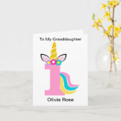 1歳の誕生日ユニコーンピンク孫娘誕生日 カード (黄色い花)