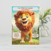 1歳の誕生日ライオンパーソナライズされたキッズネーム年齢 招待状 (スタンド正面)