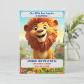 1歳の誕生日ライオンパーソナライズされた名年齢キッズ 招待状 (スタンド正面)