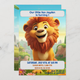 1歳の誕生日ライオンパーソナライズされた名年齢キッズ 招待状