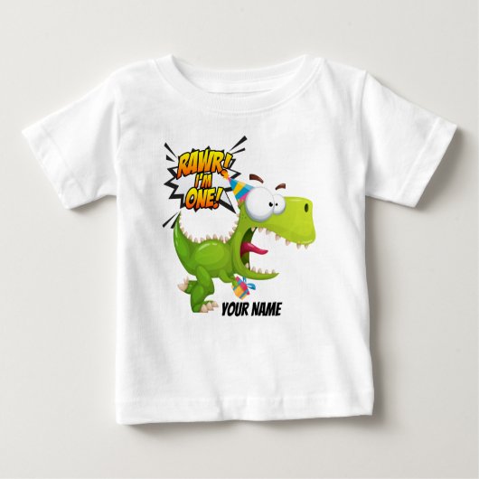 1歳の誕生日ラワー恐竜 ベビーTシャツ (正面)