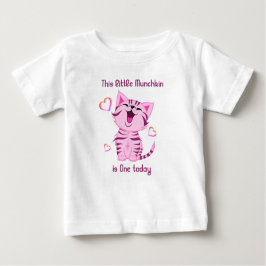 1歳の誕生日リトルマンチキン子猫ワン今日 ベビーTシャツ