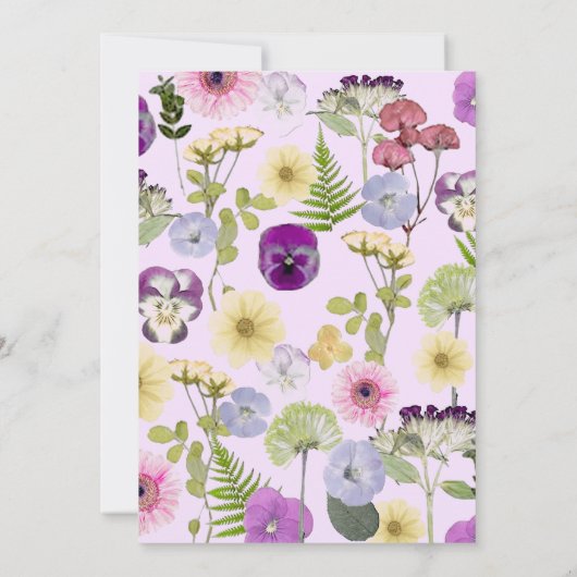 1歳の誕生日リトルワイルドフラワーパープルフローラ女の子 招待状 (裏面)