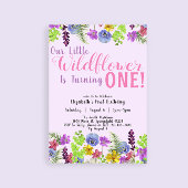 1歳の誕生日リトルワイルドフラワーパープルフローラ女の子 招待状