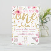 1歳の誕生日リトル恋しく思アダーフルなピンクのフローラ 招待状 (スタンド正面)