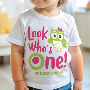 1歳の誕生日ルックスフールワンフクロウ誕生日 ベビーTシャツ
