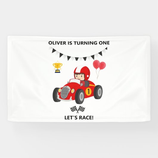 1歳の誕生日レースカーバナー 編集可能 横断幕 (横)
