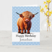 1歳の誕生日ロングヘアカウボーイブルーカード カード (黄色い花)