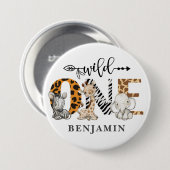 1歳の誕生日ワイルドワンサファリの動物テーマ 缶バッジ (正面&裏面)