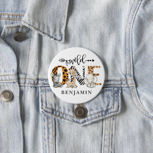 1歳の誕生日ワイルドワンサファリの動物テーマ 缶バッジ (インサイチュ)