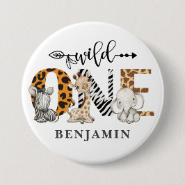 1歳の誕生日ワイルドワンサファリの動物テーマ 缶バッジ