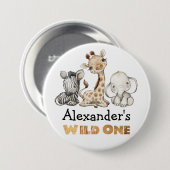 1歳の誕生日ワイルドワンサファリの動物テーマ 缶バッジ (正面&裏面)