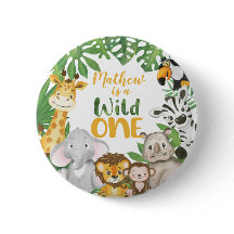 1歳の誕生日ワイルドワンサファリジャングルをテーマにしたボタン