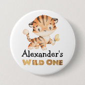 1歳の誕生日ワイルドワンサファリタイガーをテーマにした 缶バッジ (正面)