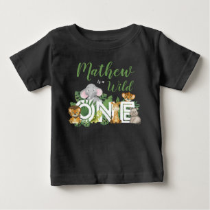 1歳の誕生日ワイルドワンジャングルサファリ動物 ベビーTシャツ