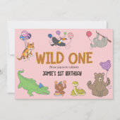 1歳の誕生日ワイルドワンジャングルサファリ動物 招待状 (正面)