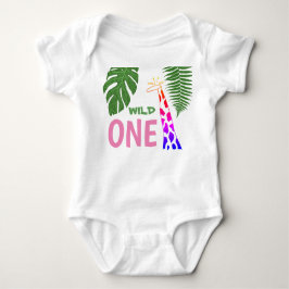 1歳の誕生日ワイルドワンピンクキレーフサファリジャングル ベビーボディスーツ