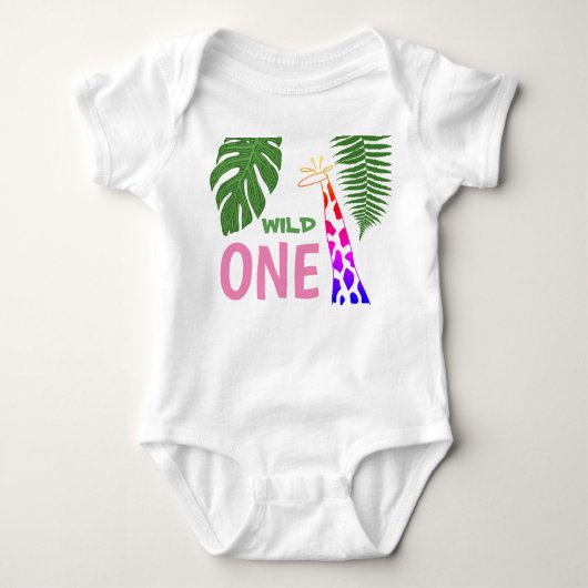 1歳の誕生日ワイルドワンピンクキレーフサファリジャングル ベビーボディスーツ (正面)