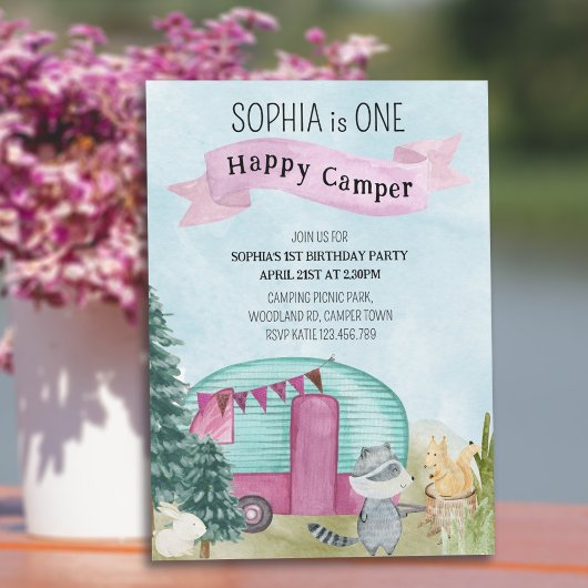 1歳の誕生日ワンハッピーキャンパーウッドランドキャンプ 招待状