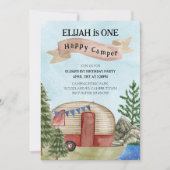 1歳の誕生日ワンハッピーキャンパーヴィンテージキャンプ 招待状 (正面)