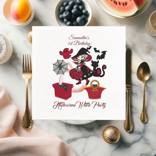 1歳の誕生日不気味ウィッチパーティーハロウィンキャットかわいい スタンダードカクテルナプキン