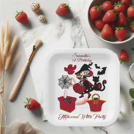 1歳の誕生日不気味ウィッチパーティーハロウィンキャットかわいい ペーパープレート