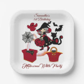 1歳の誕生日不気味ウィッチパーティーハロウィンキャットかわいい ペーパープレート (正面)