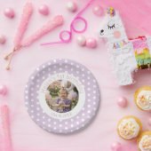 1歳の誕生日写真と紫のドット模様 ペーパープレート (パーティー)