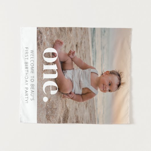 1歳の誕生日写真ウェルカムサイン タペストリー (正面(横))