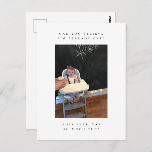 1歳の誕生日写真感謝はがき ポストカード (正面/裏面)